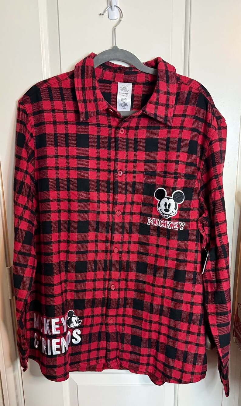 Disney Mickey Mouse & Friends Flannel Shirt XL Red Black